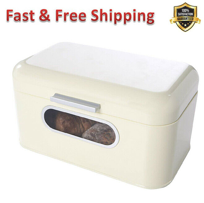 Bread Box for Kitchen Countertop Bread Bin Storage Container with Lid Ivory New