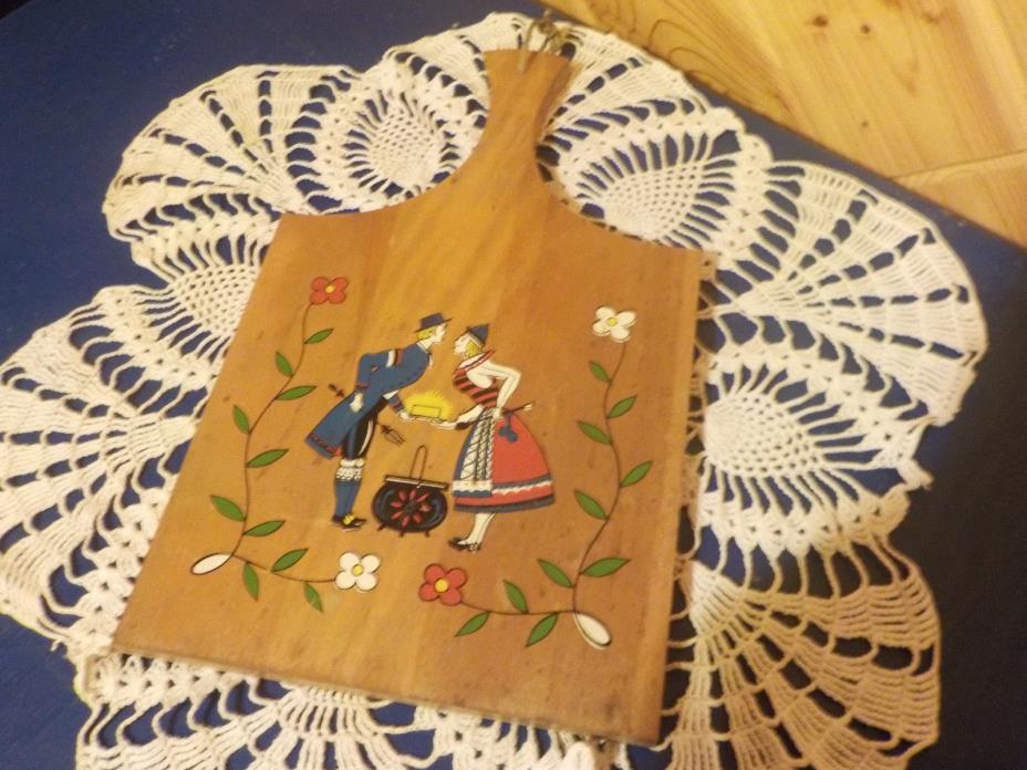 Scandinavian Painted Wood cutting Board Couple Cooking Vintage