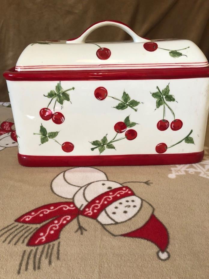 Target Home Retro Cherry Bread Storage Box Ceramic Container Red White
