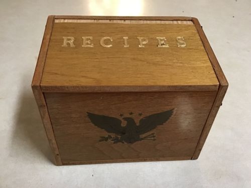 Vintage Small Wood Recipe Box Eagle Design