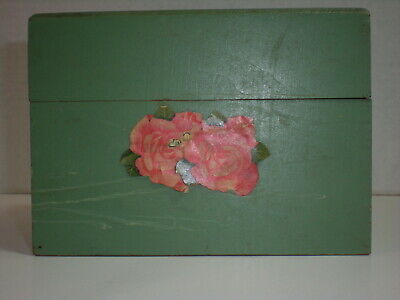 Vtg Wooden RECIPE BOX Old Green Paint