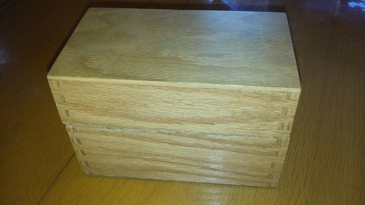 Vntge Wood Box Index Receipt Card Dovetail Corners Oak Carver Wood Prod Wisconsi
