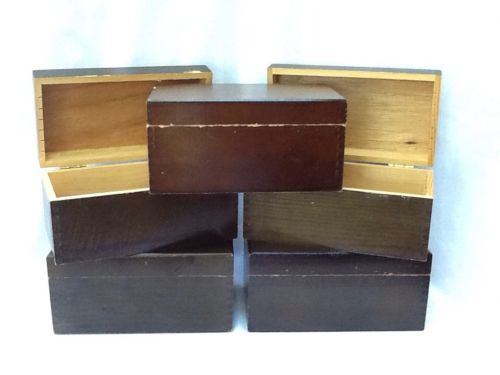 5 Vintage Dove Tailed Wood File Card Boxes Storage Organizers
