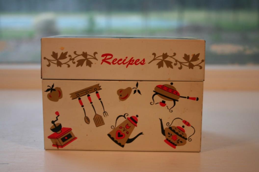 OHIO ART CO. RECIPE BOX TIN METAL STEEL MID CENTURY