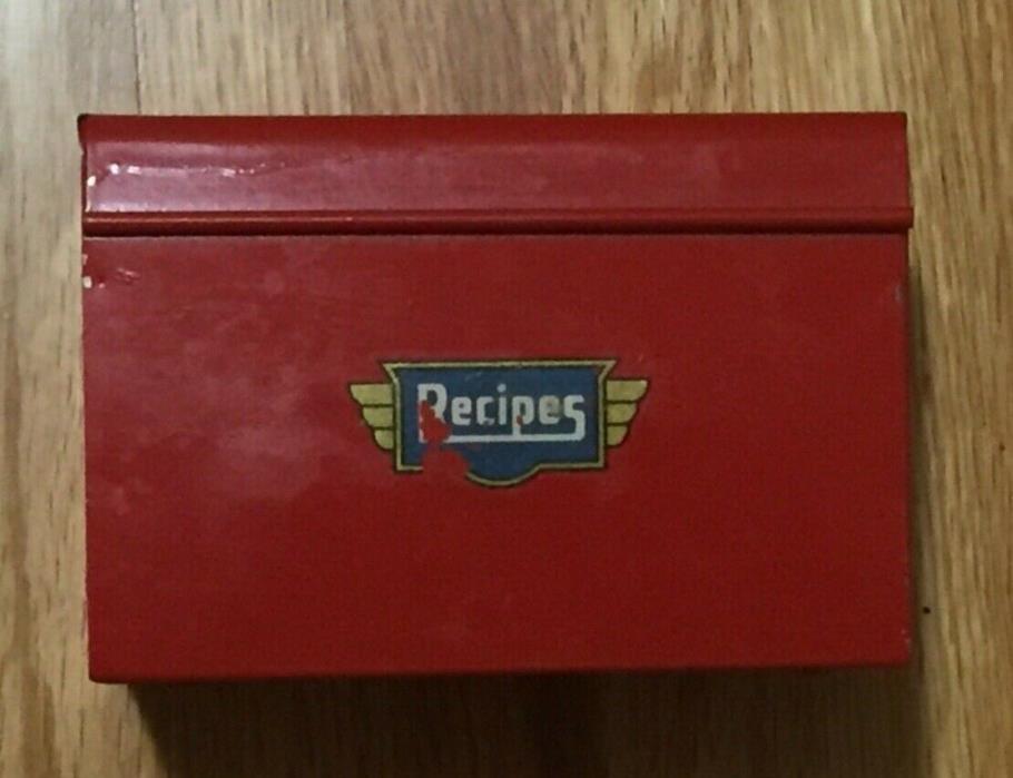 Antique Vintage Tin Recipe Box Red Farmhouse Decor Distressed