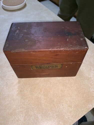 Old Vintage Cedar Recipe Box With Some Handwritten Recipes, Metal Hinges