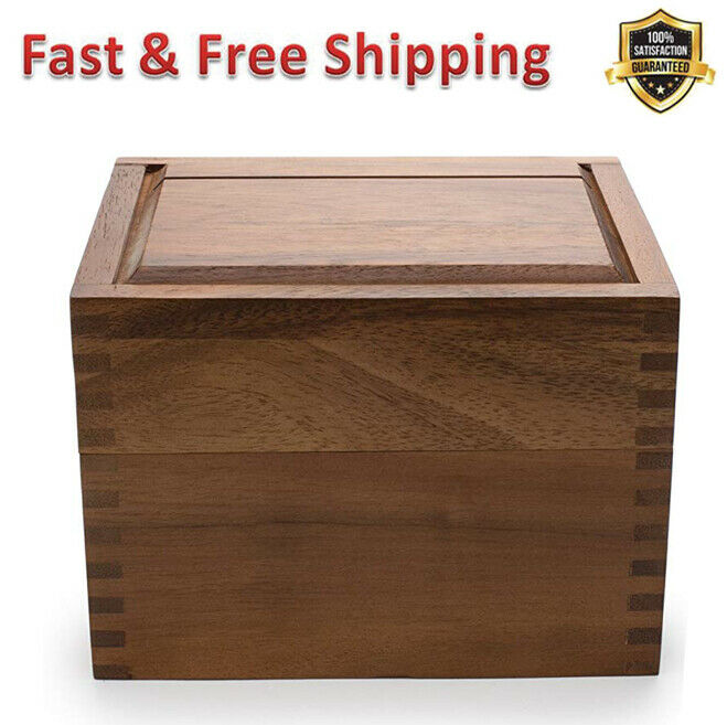 Saugatuck Recipe Box 7 x 6 x 5.5 in Durable Acacia Wood Fits 4 x 6 Index Cards