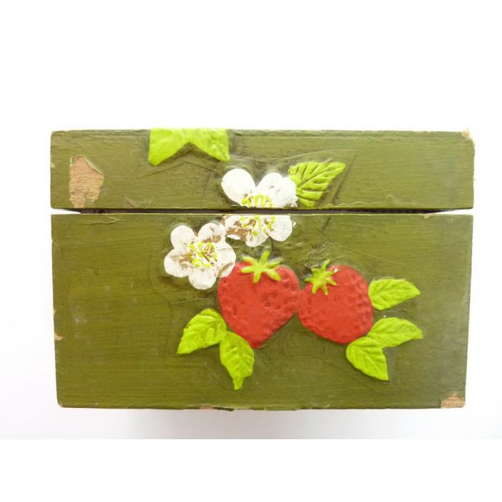 Vintage wood recipe box Painted Strawberries with old recipes