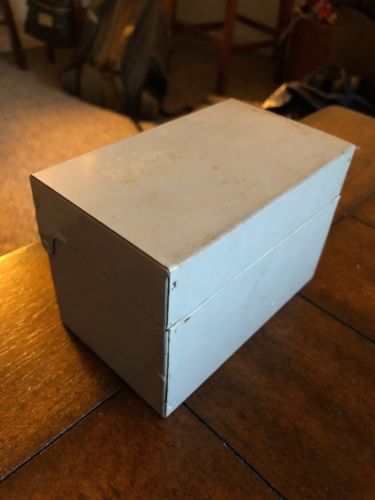 VINTAGE GREY SMALL TIN METAL RECIPE BOX