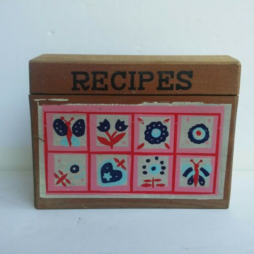Vintage Wooden Recipe Card Index File Box Brass Hinges