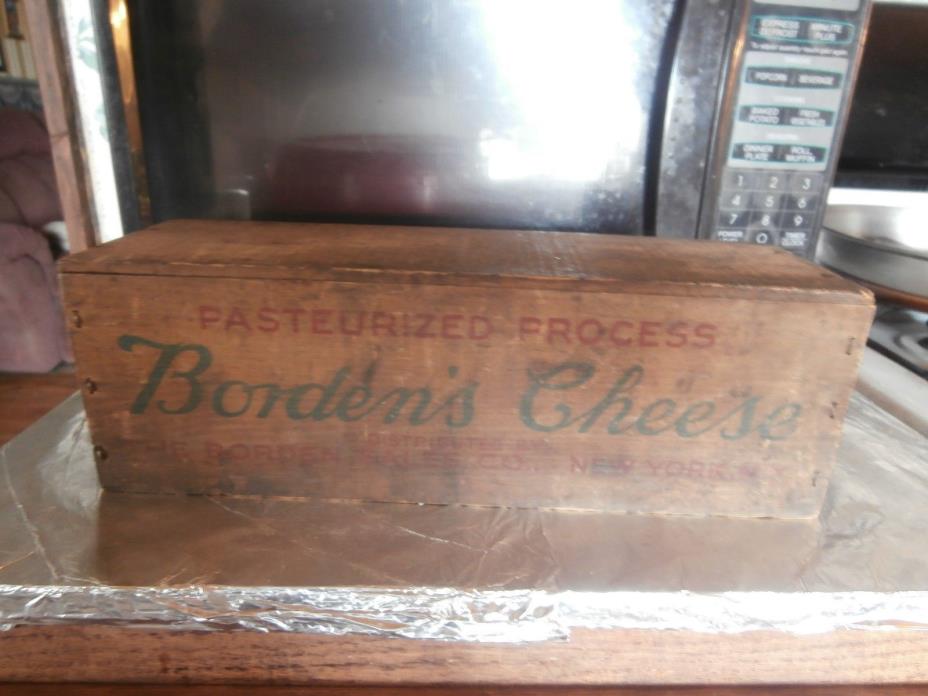 vintage wooden cheese box Borden cheese 5# white american
