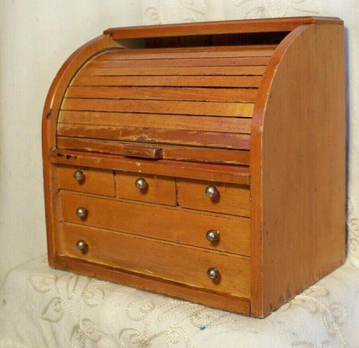 Vintage Wooden Roll-Top Desk Office Style INDEX / RECIPE BOX Card File Holder