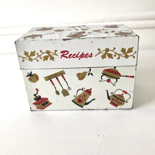 Vintage Recipe Box Metal Tin Retro Kitchen