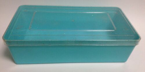 Vintage Turquoise Plastic Box w/Clear Lid/Gold-Flex Shamrock Plastics Minn. MN