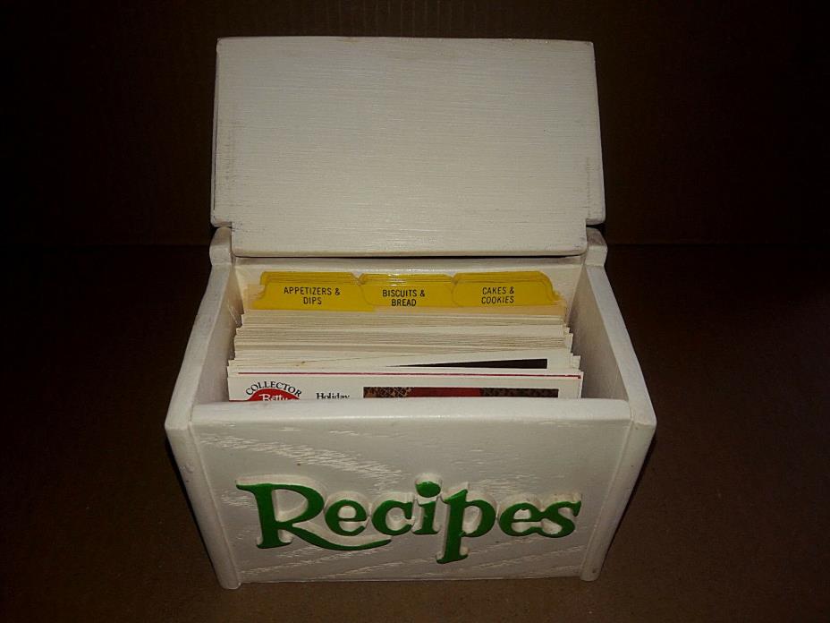 Recipe Box 1985 FTD White Wood Look Plastic Flowers Recipe Cards Recipes