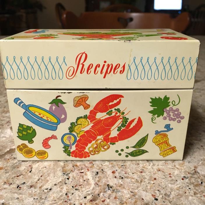 Vintage OHIO Art Recipe Box w/Dividers & Recipes Lobster & Salad Motif