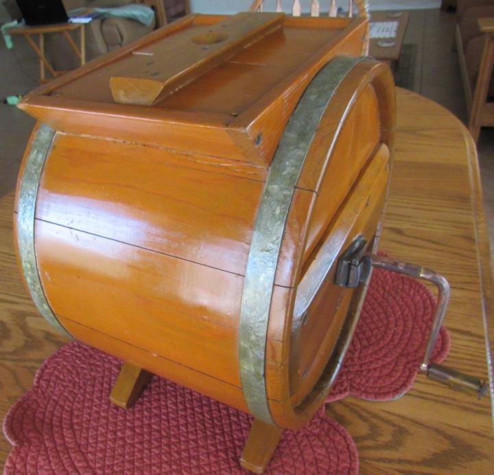 Antique Primitive Wood Barrel Hand Crank Butter Churn 10 x 13 x 15
