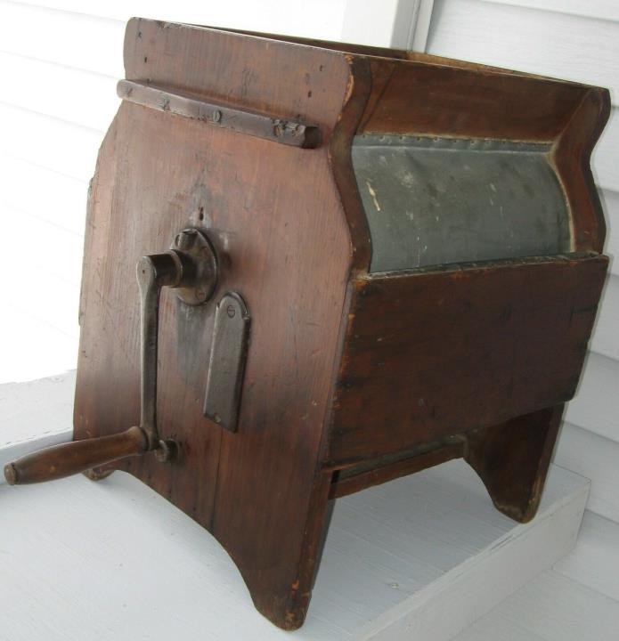 ANTIQUE WOOD & TIN CRANK BUTTER CHURN RUGGLES NORSE & MASE BOSTON/WORCHESTER MA