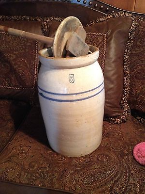5 gallon stoneware milk churn with orginal churn paddle