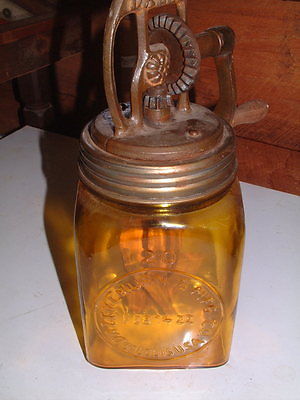 Vintage Antique, Rare, Amber Glass Butter Churn, 2 Quart, Original
