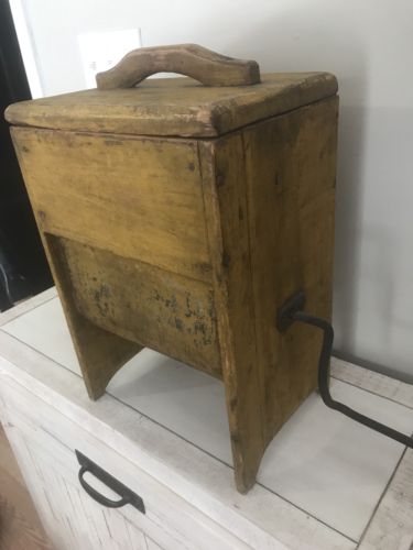 RARE ANTIQUE BUTTER CHURN, Wood Table Top Farm Dairy Tool Box Rustic Vintage Cow