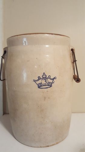 3 GALLON COBALT BLUE CROWN CHURN, STONEWARE, POTTERY