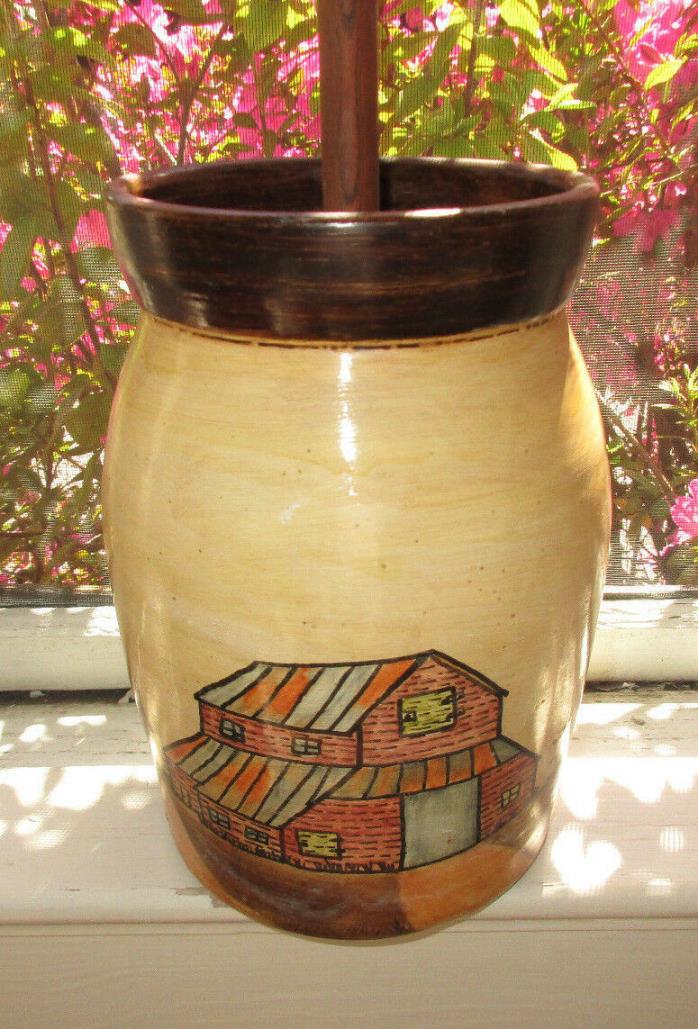 Butterchurn Pottery Artist E.M. Farm Yard Barn Dasher Potter's Wheel Painted