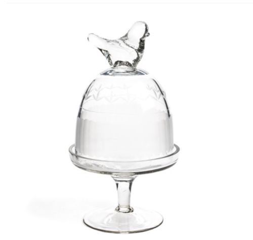Clear miniature GLASS Pedestal Cupcake Stand Bird Dome/Bell/Cloche Cake Dessert