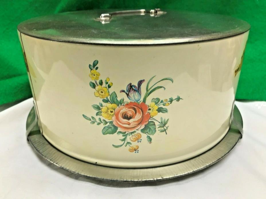 Vintage Decoware Cake/Pie Tin Saver /Carrier Multi-Floral Design With Old Decals