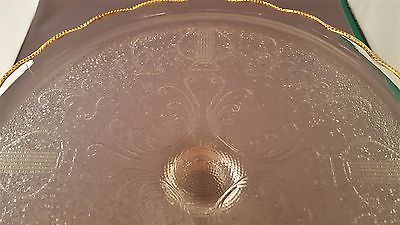 Vintage 1950s Pedestal Cake Plate Stand Harp Beaded Gold Edge Jeanette Glass 10
