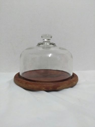 Goodwood 6 1/2 inch Glass Cake Decorative Display Dish with Teak Wood Base