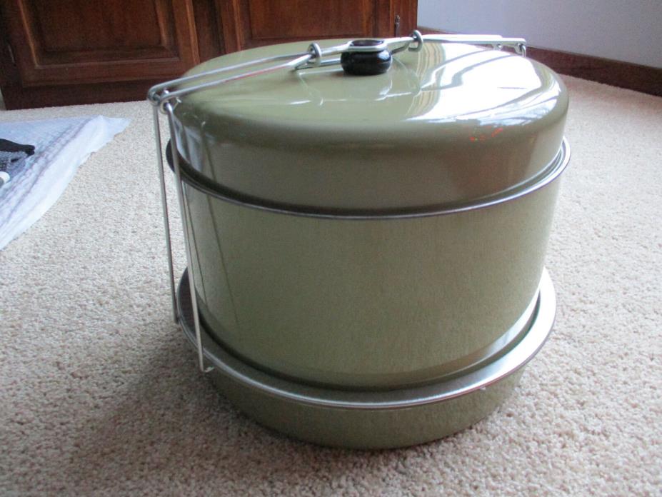 VINTAGE METAL 5 PIECE CAKE AND PIE HOLDER CARRIER CADDY GREEN