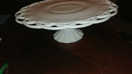 Vintage Milk glass pedestal cake plate