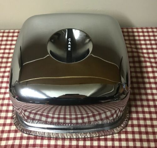 Vtg Stainless Steel Square Cake Cover Saver glass Cake Plate 10x10” Beautiful