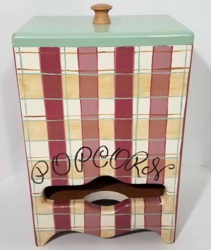 Vintage Hand Painted Wooden Popcorn Holder Dispenser for Microwave popcorn Bags!