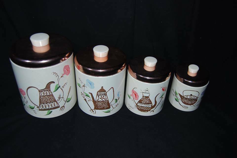 VTG Mid Century Ransburg Hand Painted 4 Canister Set