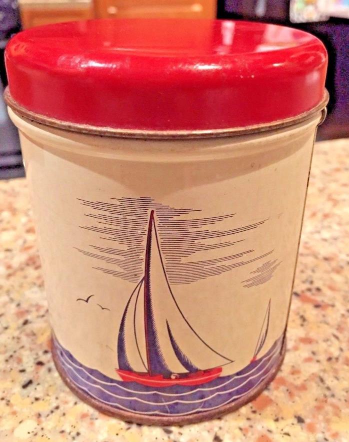 Vintage tin tea/coffee canister lithographed sailboats