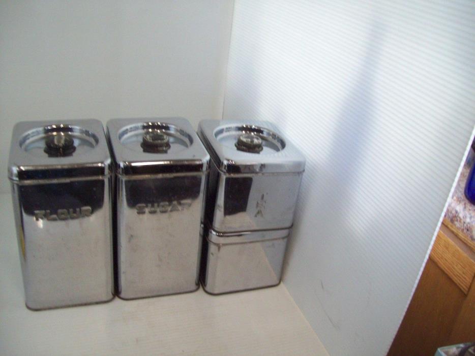 Vintage Canister Set USA Made Lincoln Beauty Ware Chrome Plated 1950's B1