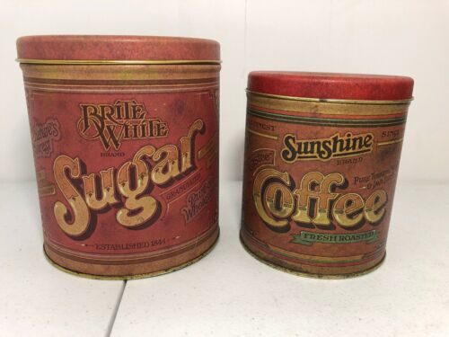 Vintage Metal Brite White Sugar Canister & Sunshine Coffee Tins  Ballonoff Tins