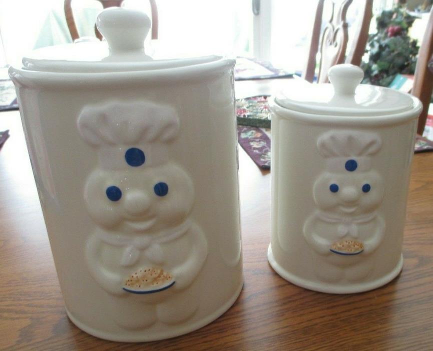 1999 Pillsbury Doughboy Benjamin Medwin Cookie Ceramic Canisters - Set of 2