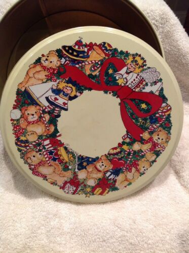 Bear Design Round Empty Cookie Tin Multicolored 3-1/2