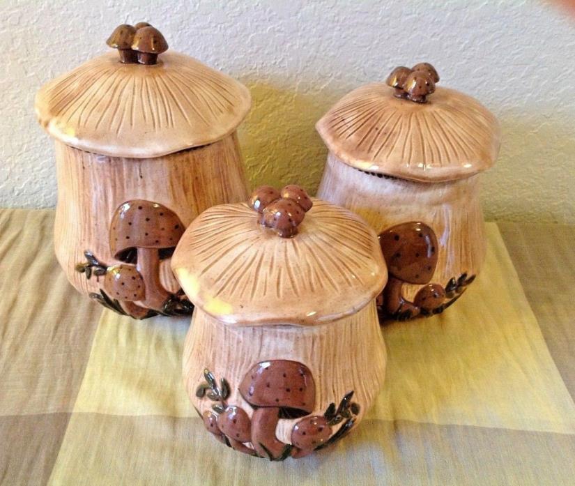 ARNEL'S~Vintage Mushroom~70's Style~Set of Three Ceramic Canister Set~EVC