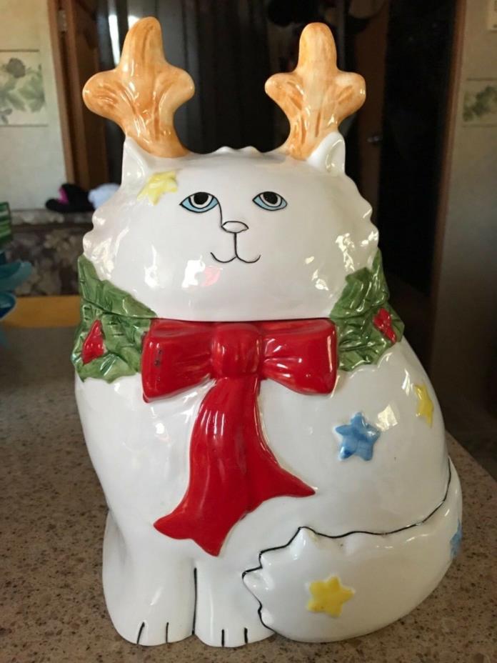 Vintage White Shafford Cat Cookie Jar Canister Rare!  Art Deco Kitschy