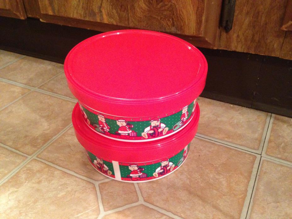 Red White & Green Round Containers Set of 2 Vintage