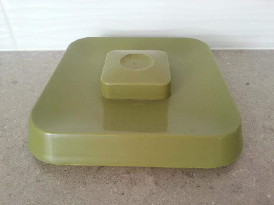 Vintage Avocado Green Plastic Kitchen Canister Replacement Lid - White Flowers