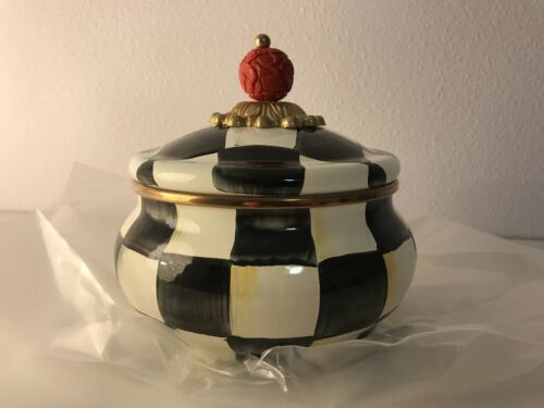 MACKENZIE CHILDS ENAMEL TIFFIN SQUASH POT COURTLY CHECK NEW