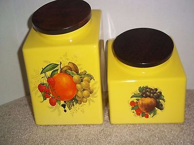 VTG Hyalyn Mid-Century USA Yellow 2 Piece Ceramic Canisters Orange/Apple L/S