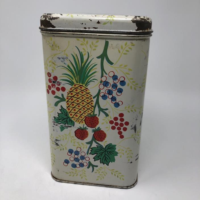 Vintage Cheinco Tin Canister Metal Strawberry Fruit Container Home Decor *****
