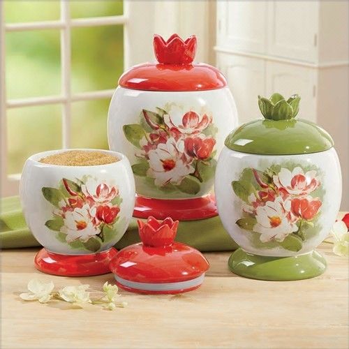 3-pc. Magnolia Kitchen Glazed Ceramic Canister Set