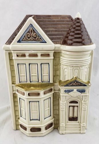Otagiri Painted Lady San Francisco Victorian House BEIGE Canister Cookie Jar 8